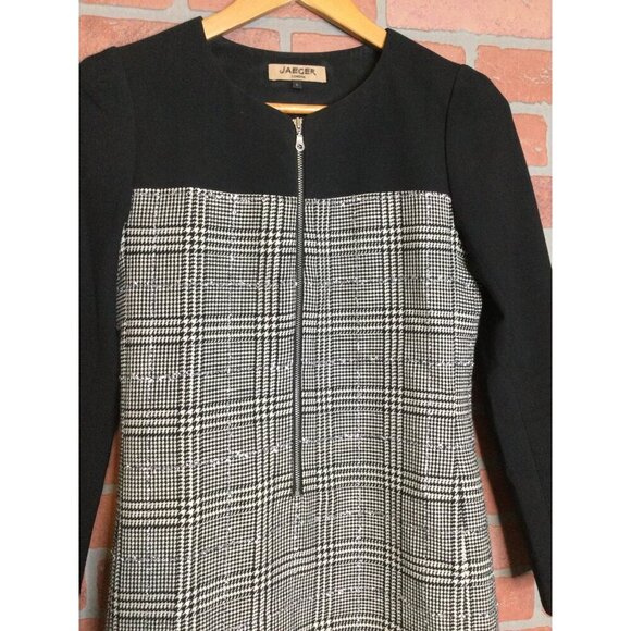 Jaeger London Womens Wool Blend Houndstooth Sheath Dress Size 6 Black & White Me - Picture 2 of 10